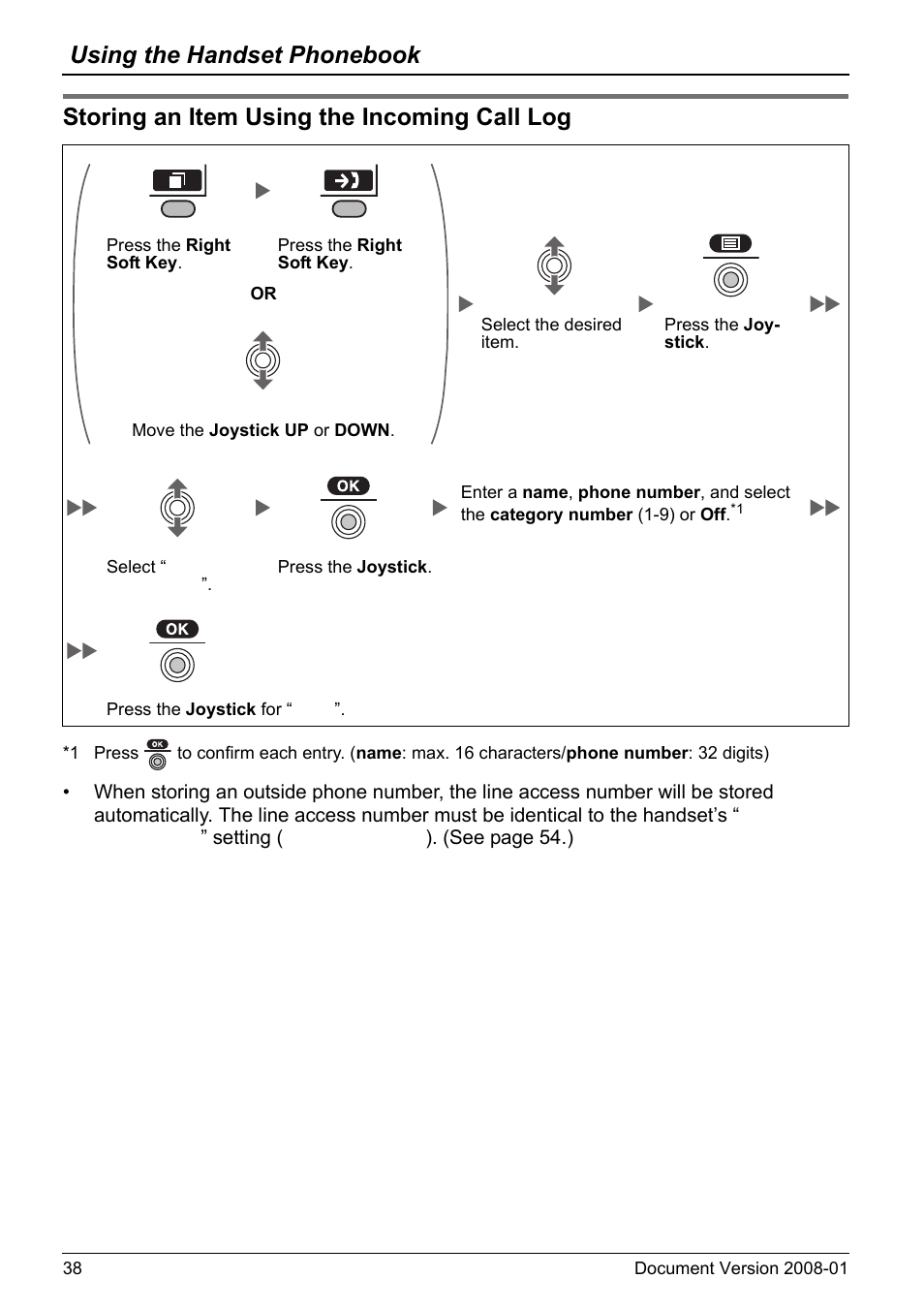 Storing an item using the incoming call log, Using the handset phonebook | Panasonic 6.0 plus User Manual | Page 38 / 68