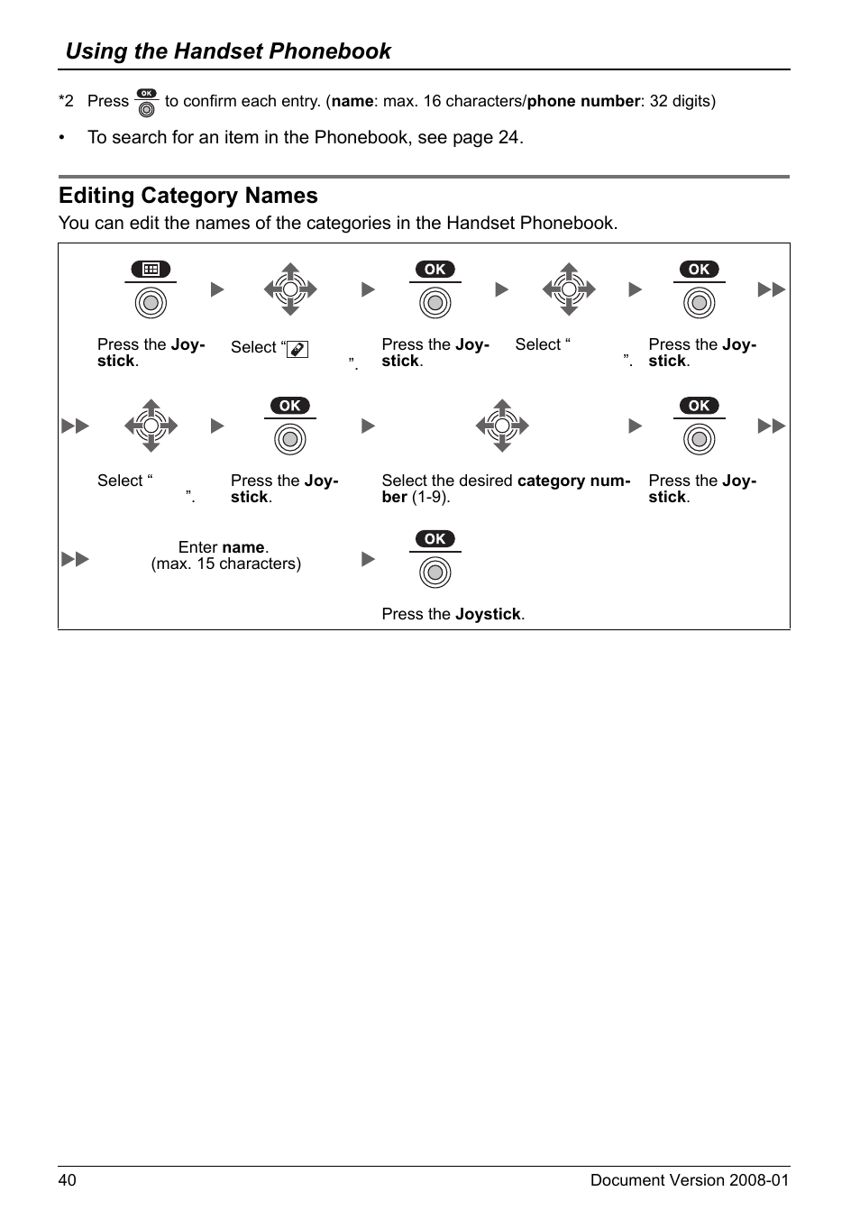 Editing category names, Using the handset phonebook | Panasonic 6.0 plus User Manual | Page 40 / 68