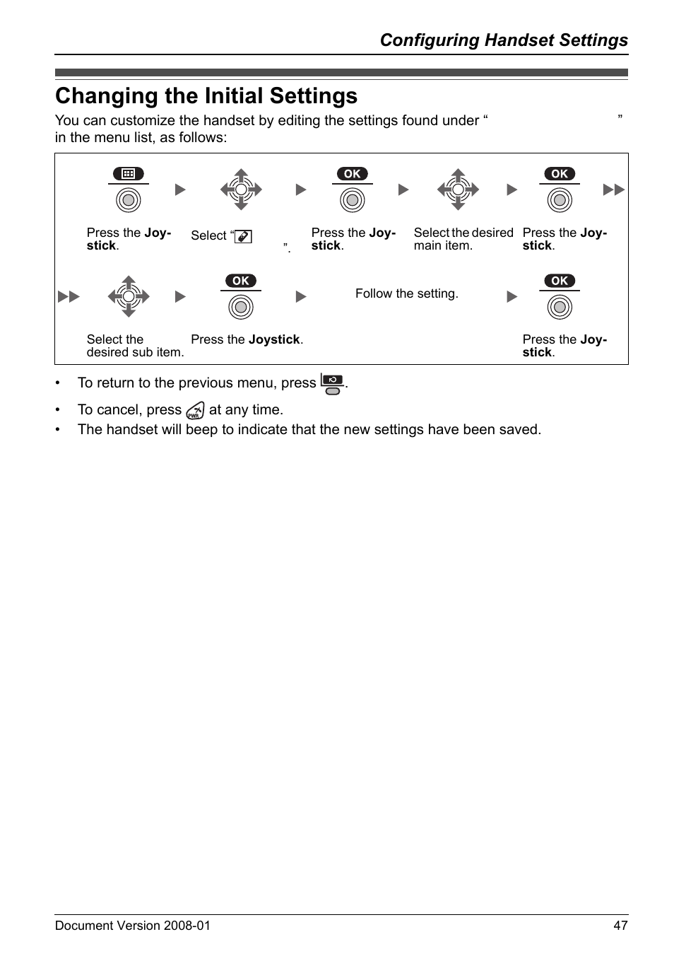 Configuring handset settings, Changing the initial settings | Panasonic 6.0 plus User Manual | Page 47 / 68