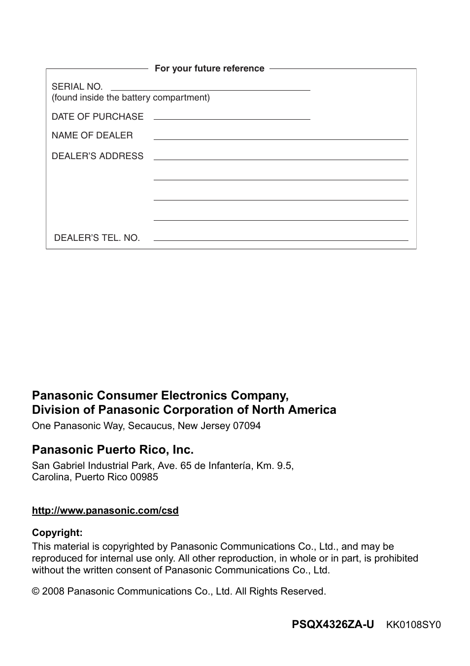 Panasonic puerto rico, inc | Panasonic 6.0 plus User Manual | Page 68 / 68