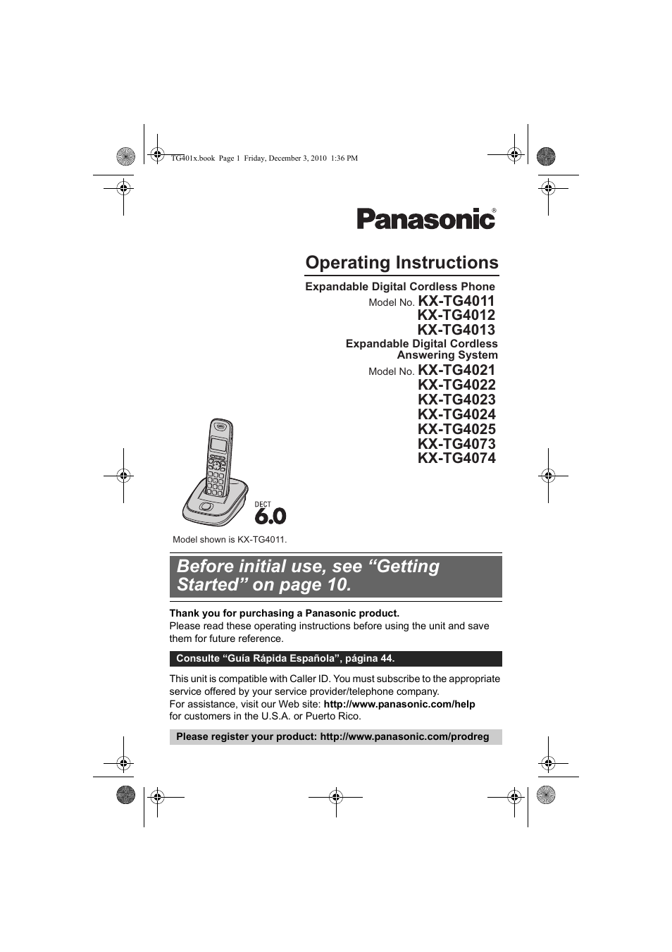 Panasonic KX-TG4011 User Manual | 52 pages