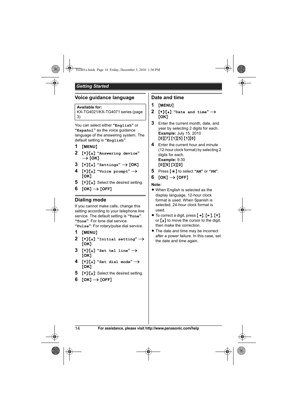 Panasonic KX-TG4011 User Manual | Page 14 / 52