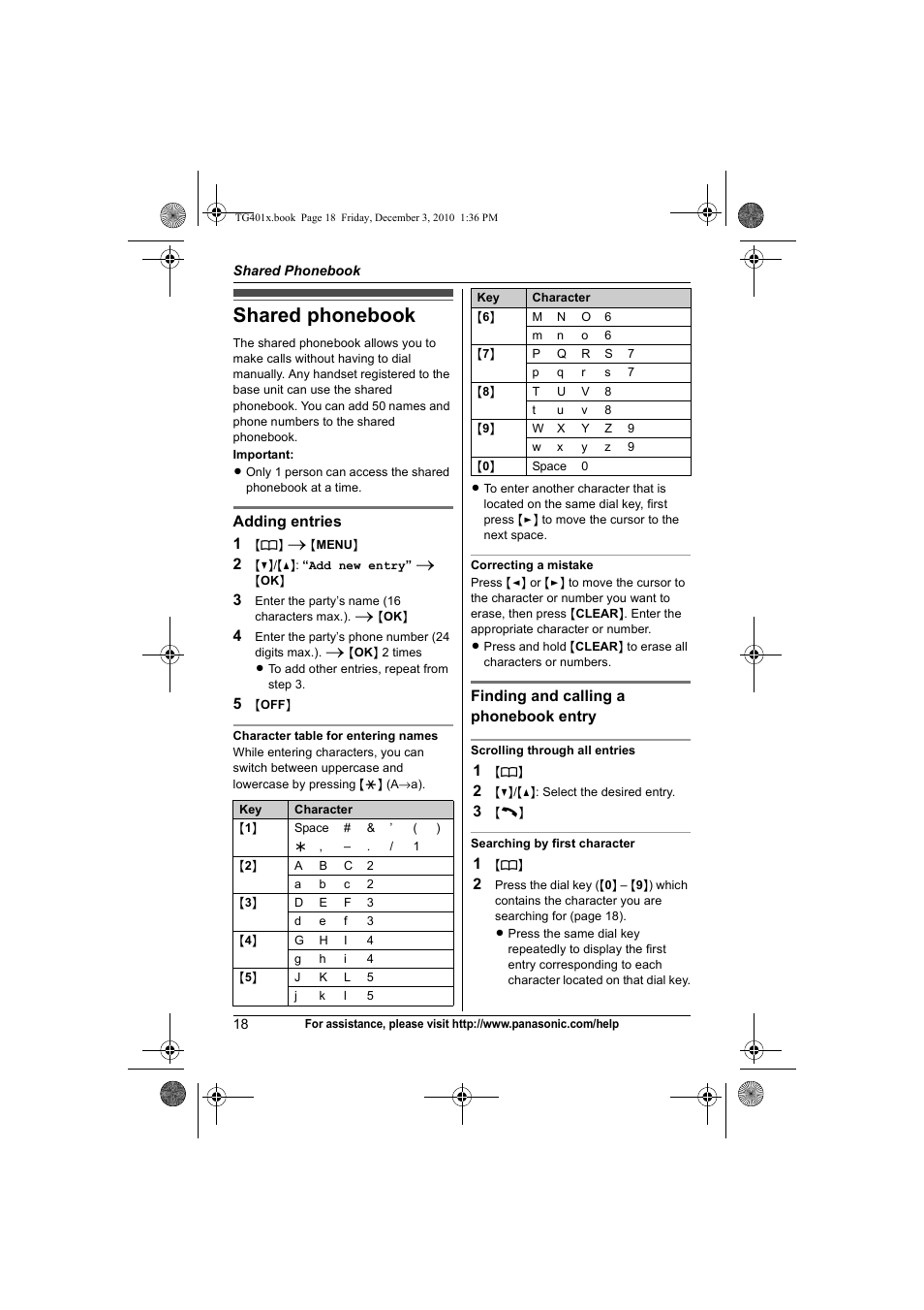 Shared phonebook | Panasonic KX-TG4011 User Manual | Page 18 / 52