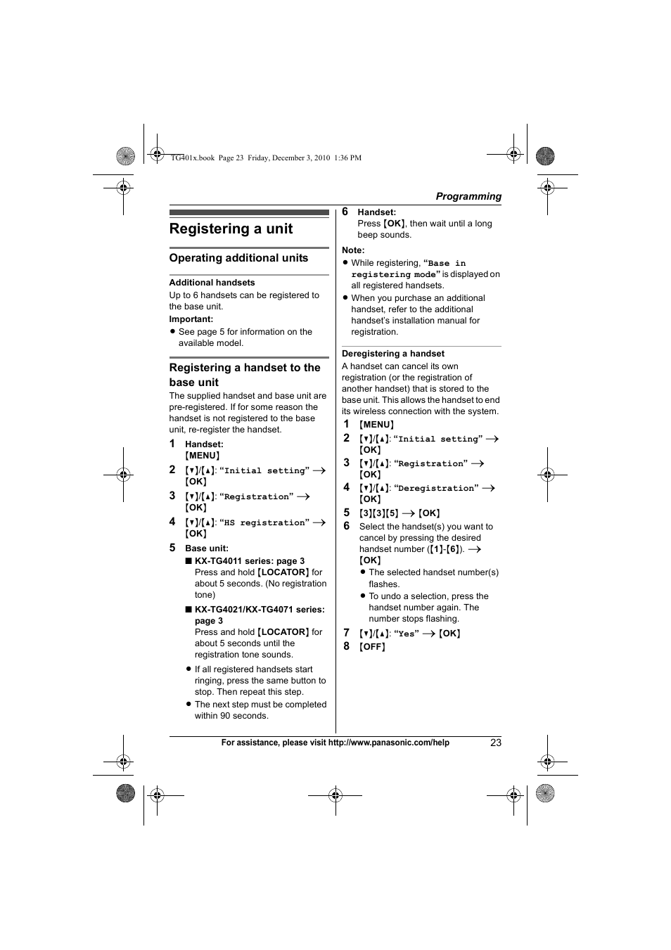 Registering a unit | Panasonic KX-TG4011 User Manual | Page 23 / 52