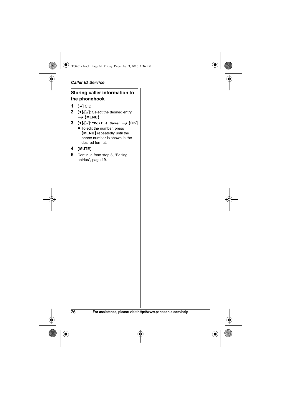 Panasonic KX-TG4011 User Manual | Page 26 / 52