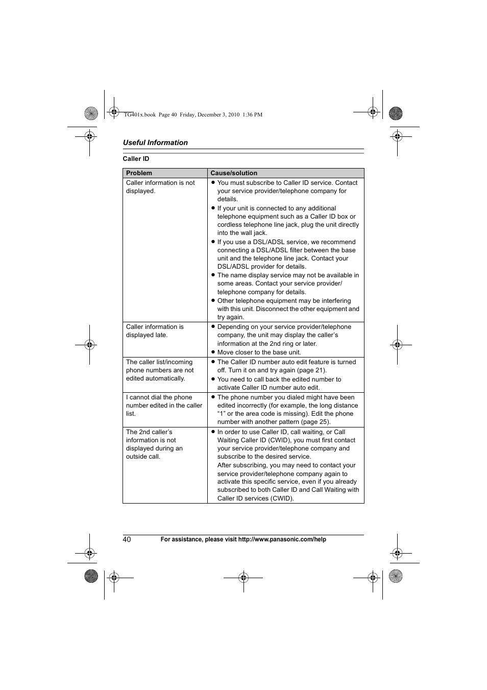 Panasonic KX-TG4011 User Manual | Page 40 / 52