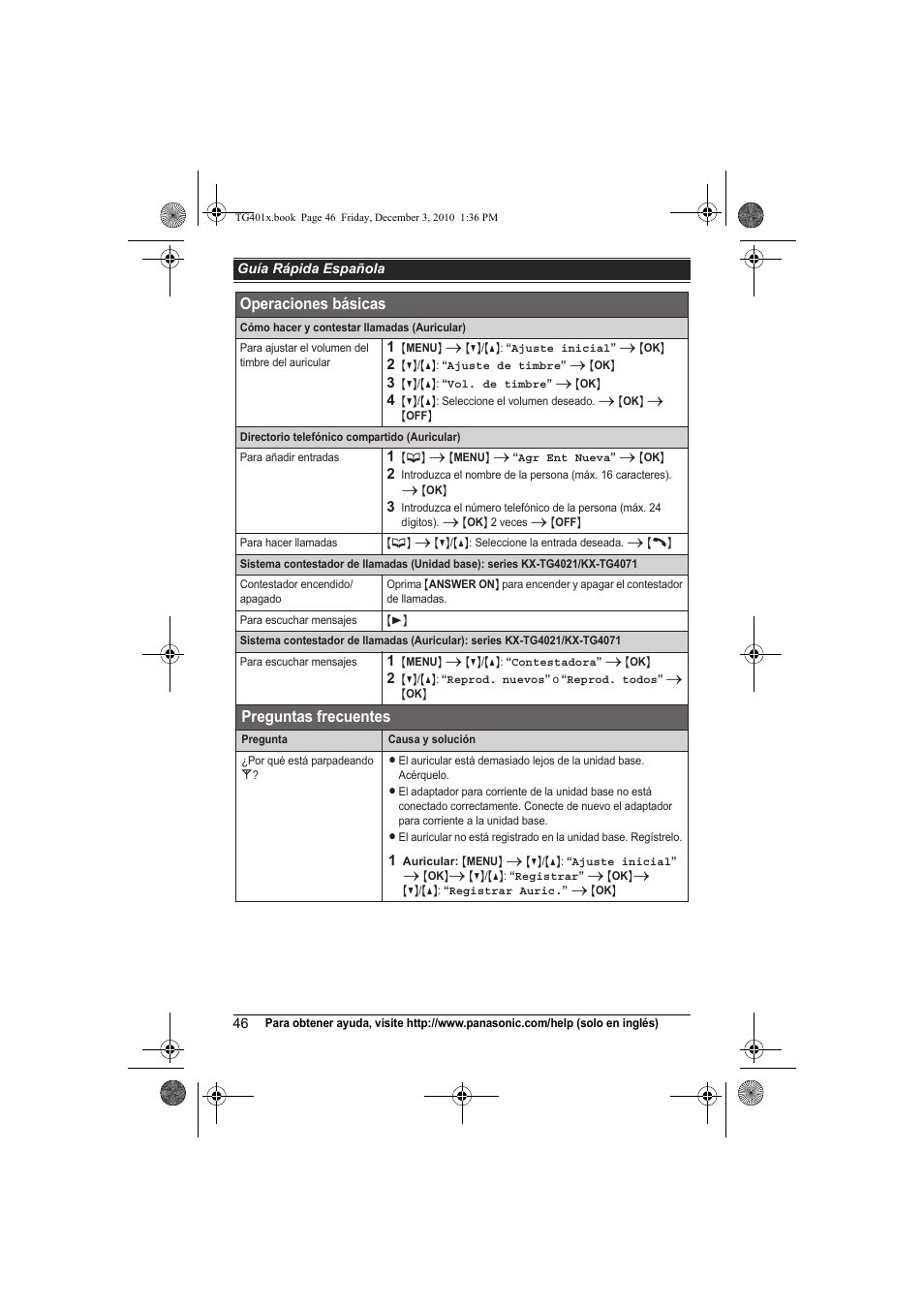 Panasonic KX-TG4011 User Manual | Page 46 / 52