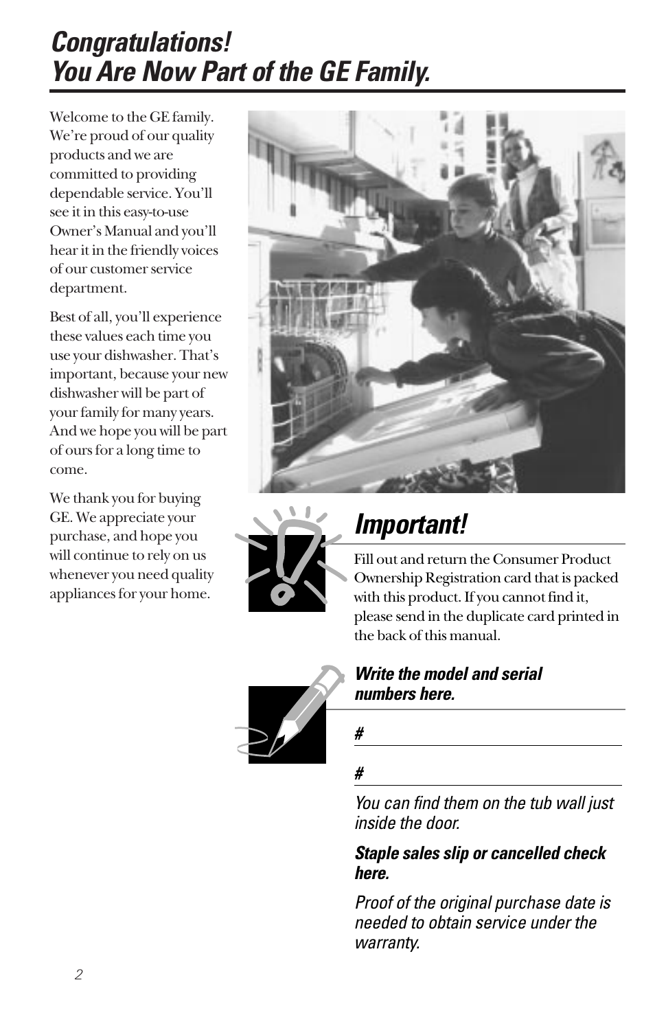 Important | GE nautilus dishwasher User Manual | Page 2 / 32