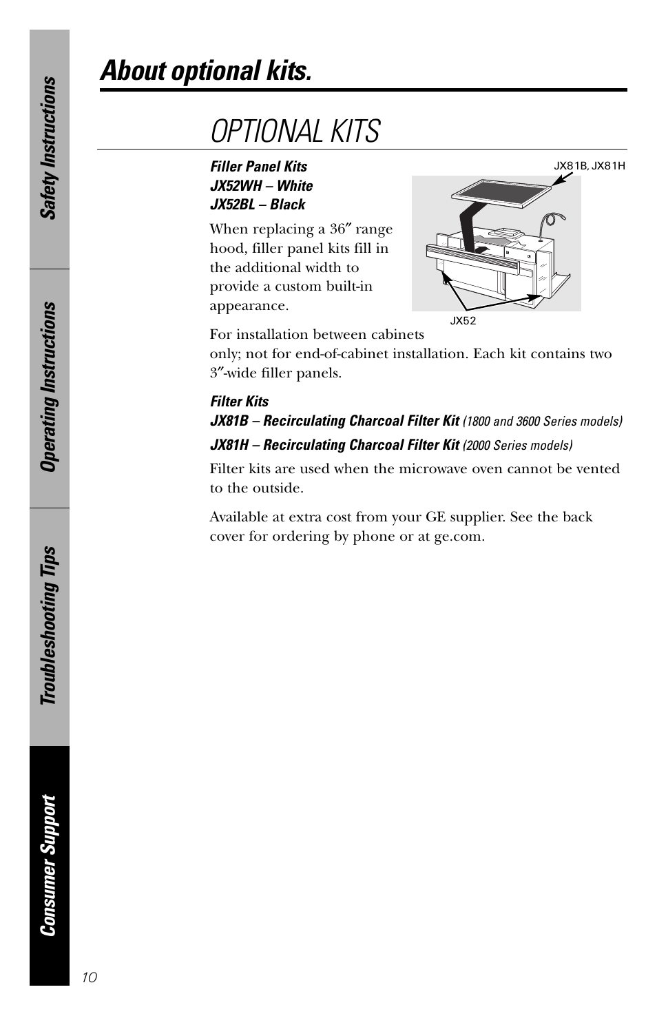 Optional kits, About optional kits | GE spacemaker xl1800 User Manual | Page 10 / 88