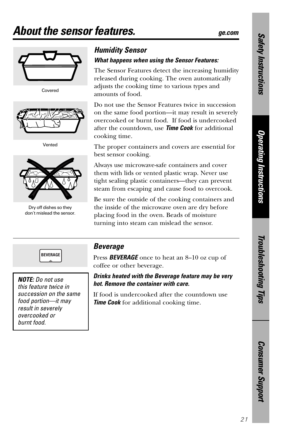 Sensor features, Sensor features –24, About the sensor features | GE spacemaker xl1800 User Manual | Page 21 / 88