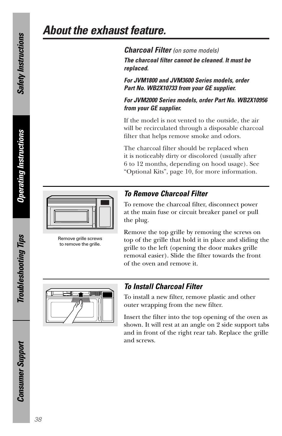 About the exhaust feature | GE spacemaker xl1800 User Manual | Page 38 / 88