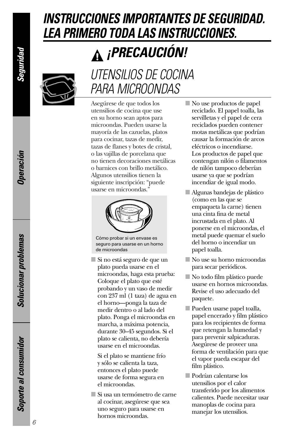 Precaución | GE spacemaker xl1800 User Manual | Page 50 / 88