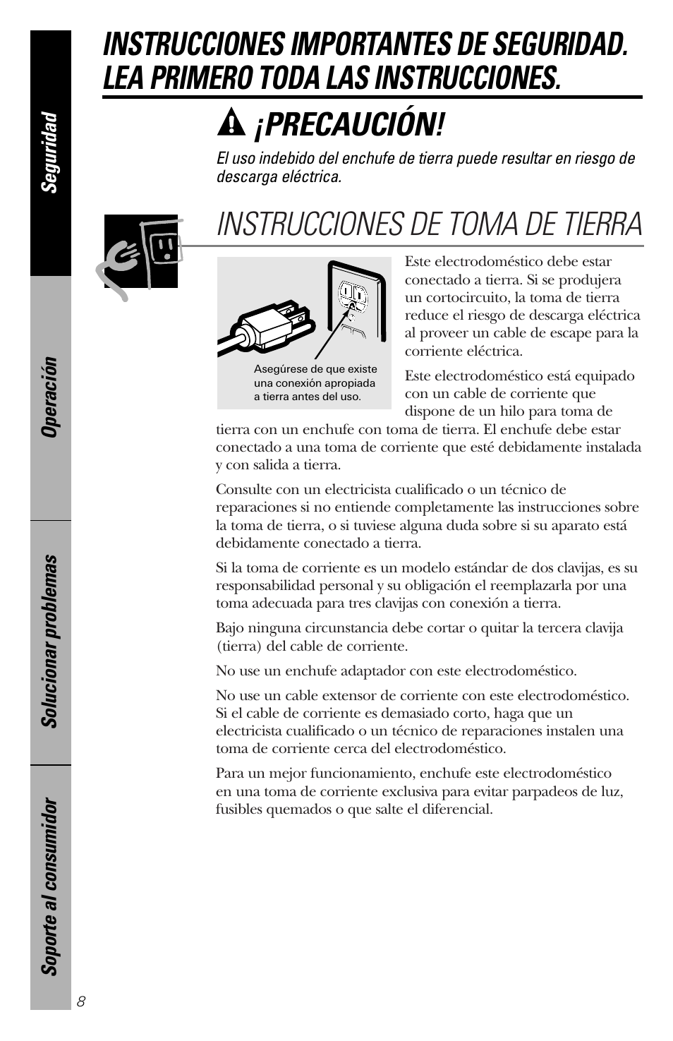 Precaución | GE spacemaker xl1800 User Manual | Page 52 / 88