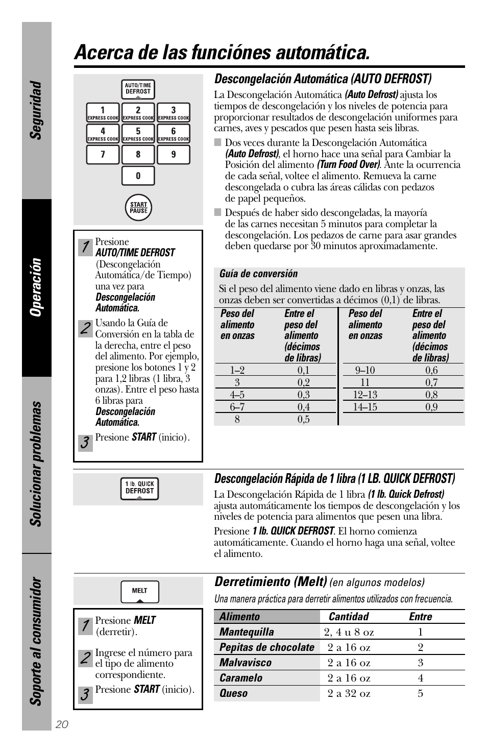 Funciones automática, Acerca de las funciónes automática | GE spacemaker xl1800 User Manual | Page 64 / 88