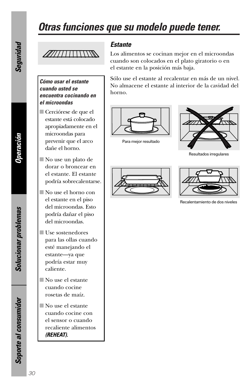 Otras funciones que su modelo puede tener, Estante | GE spacemaker xl1800 User Manual | Page 74 / 88