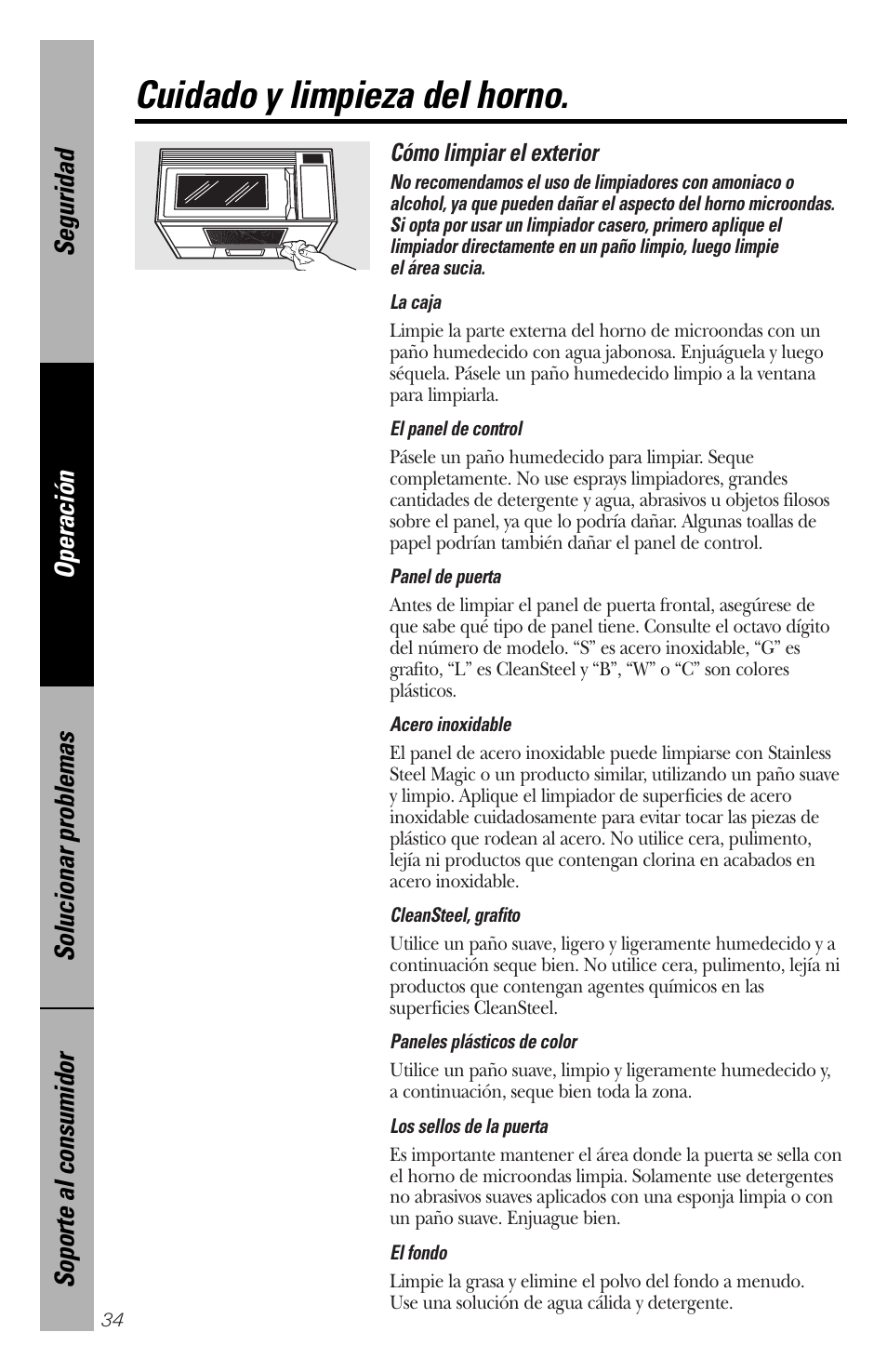 Cuidado y limpieza del horno | GE spacemaker xl1800 User Manual | Page 78 / 88