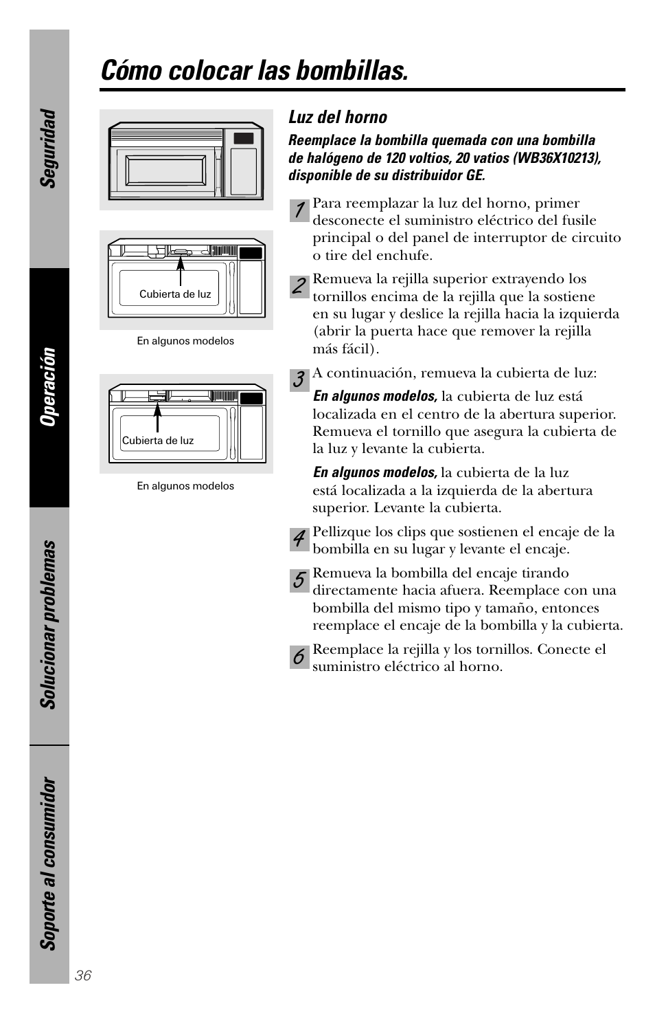 Cómo colocar las bombillas | GE spacemaker xl1800 User Manual | Page 80 / 88