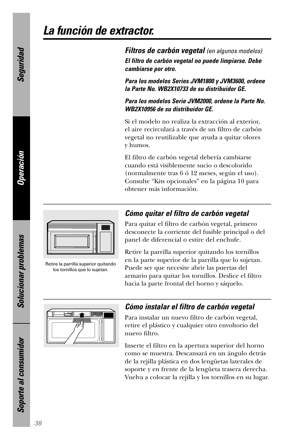 La función de extractor | GE spacemaker xl1800 User Manual | Page 82 / 88