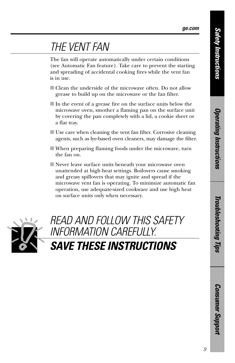 The vent fan | GE spacemaker xl1800 User Manual | Page 9 / 88