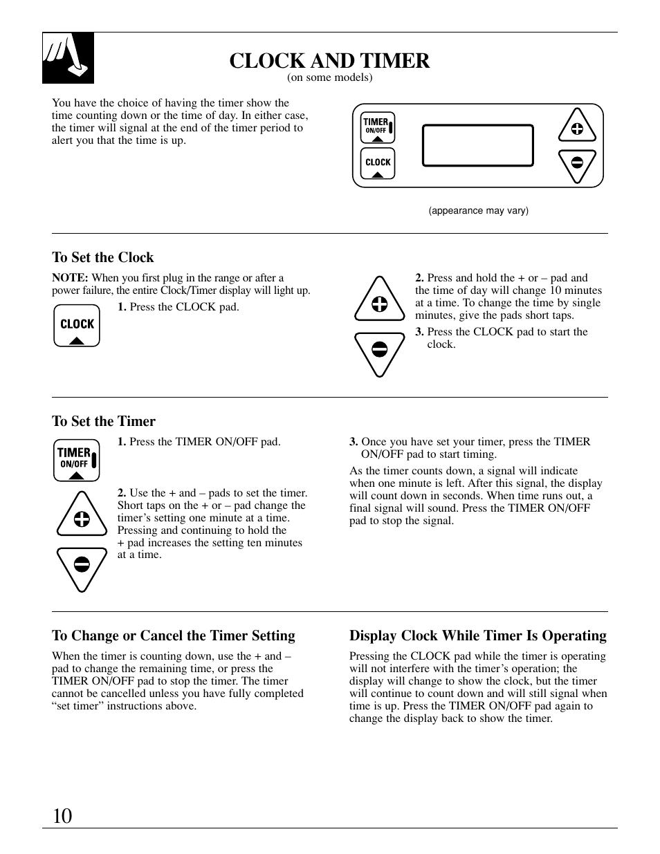 10 clock and timer | GE xl44 User Manual | Page 10 / 48