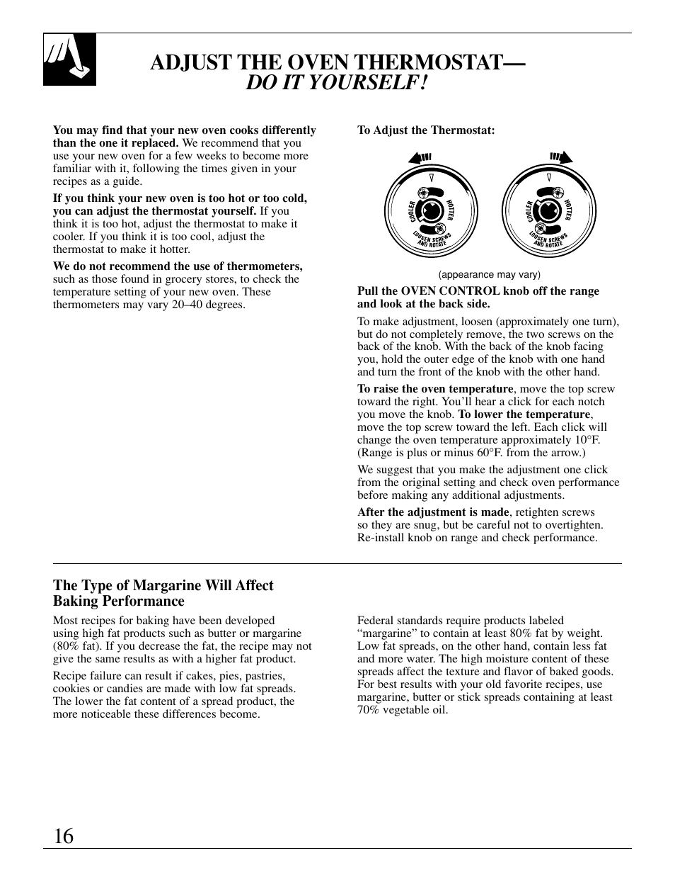 16 adjust the oven thermostat— do it yourself | GE xl44 User Manual | Page 16 / 48