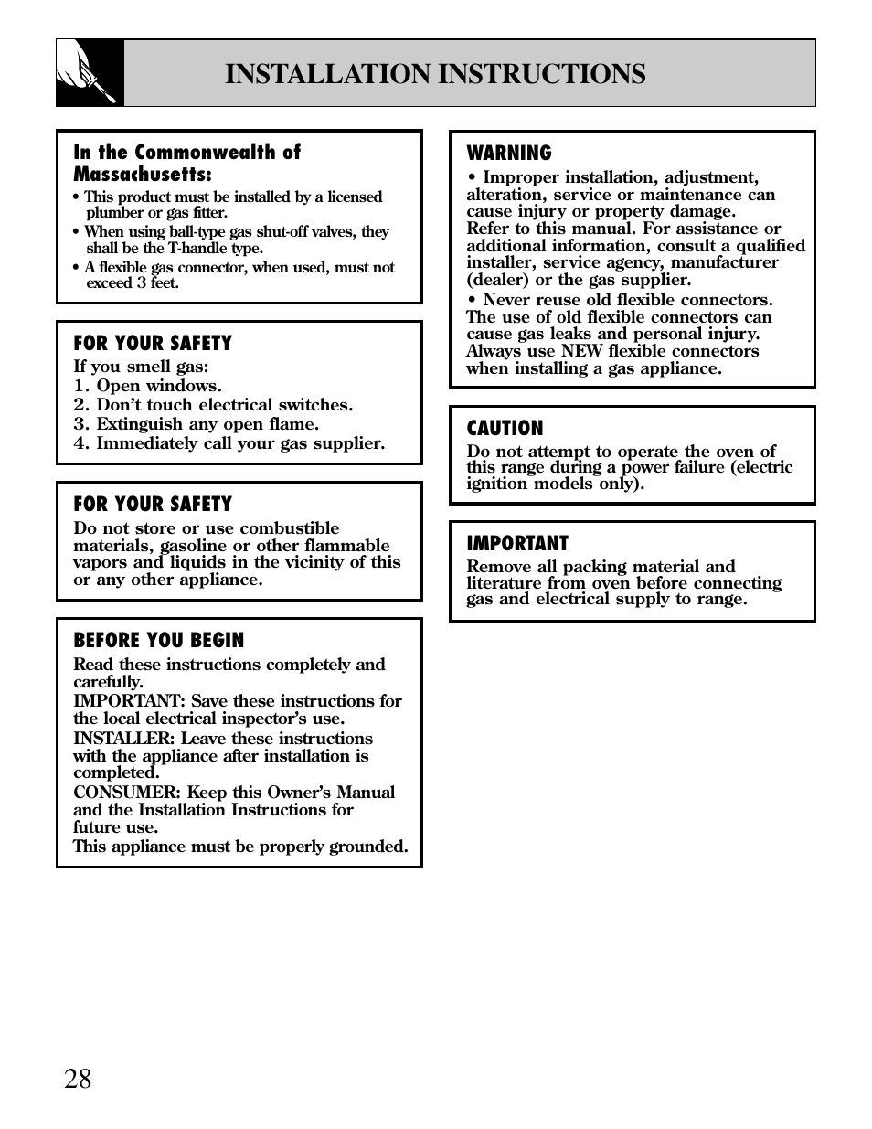 28 installation instructions | GE xl44 User Manual | Page 28 / 48