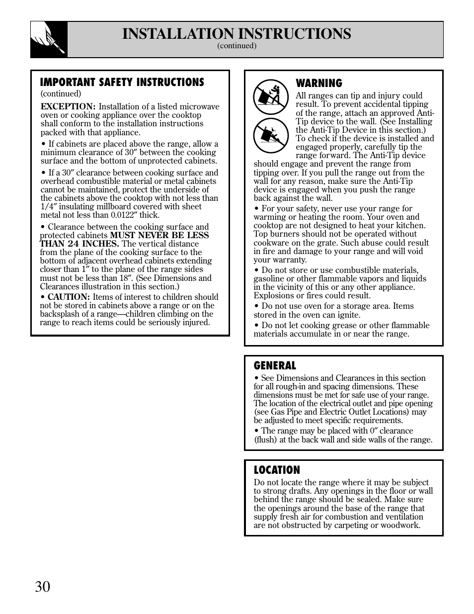 30 installation instructions | GE xl44 User Manual | Page 30 / 48