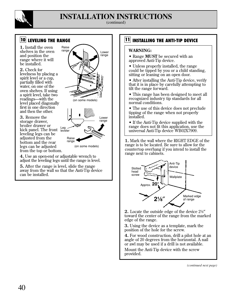 40 installation instructions | GE xl44 User Manual | Page 40 / 48