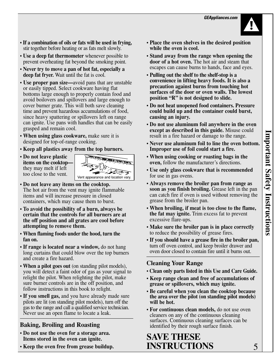 Save these instructions, Important safety instructions | GE xl44 User Manual | Page 5 / 48