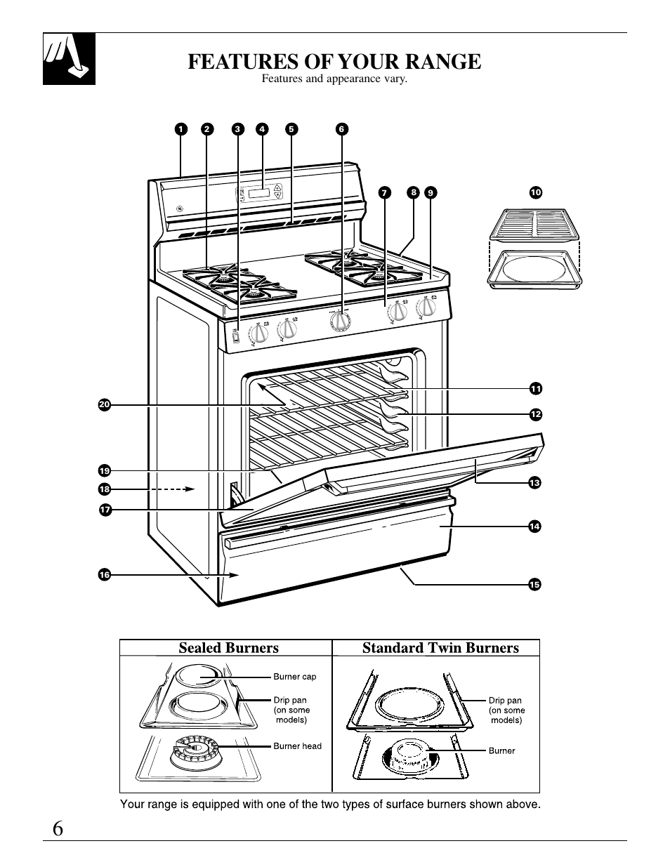 6features of your range | GE xl44 User Manual | Page 6 / 48