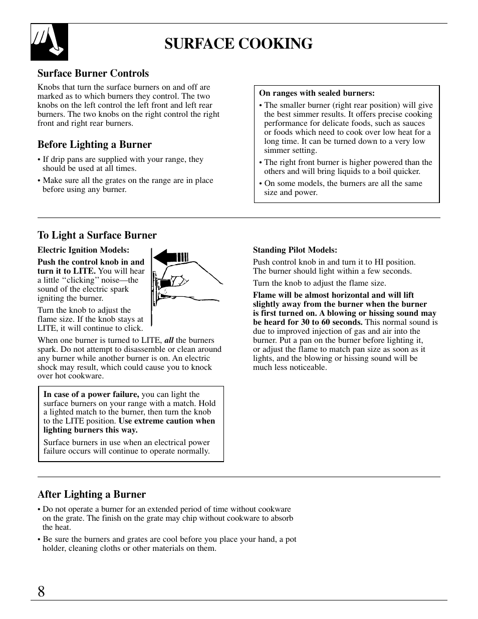 8surface cooking | GE xl44 User Manual | Page 8 / 48
