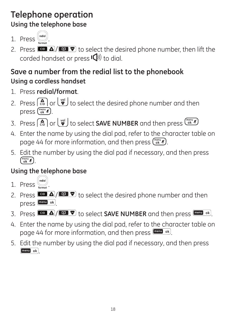Telephone operation | GE dect 6.0 User Manual | Page 22 / 87