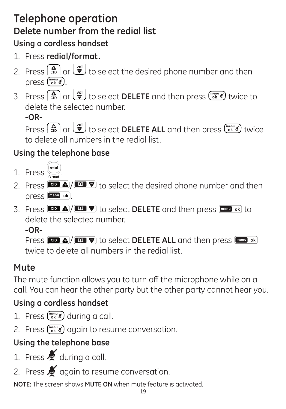 Telephone operation | GE dect 6.0 User Manual | Page 23 / 87