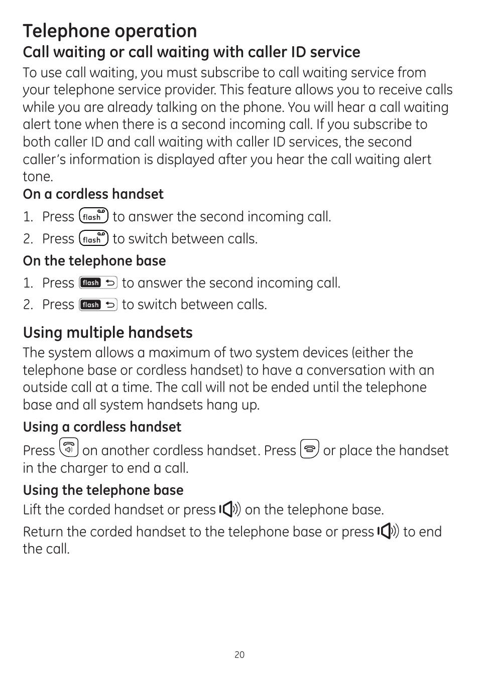 Telephone operation | GE dect 6.0 User Manual | Page 24 / 87
