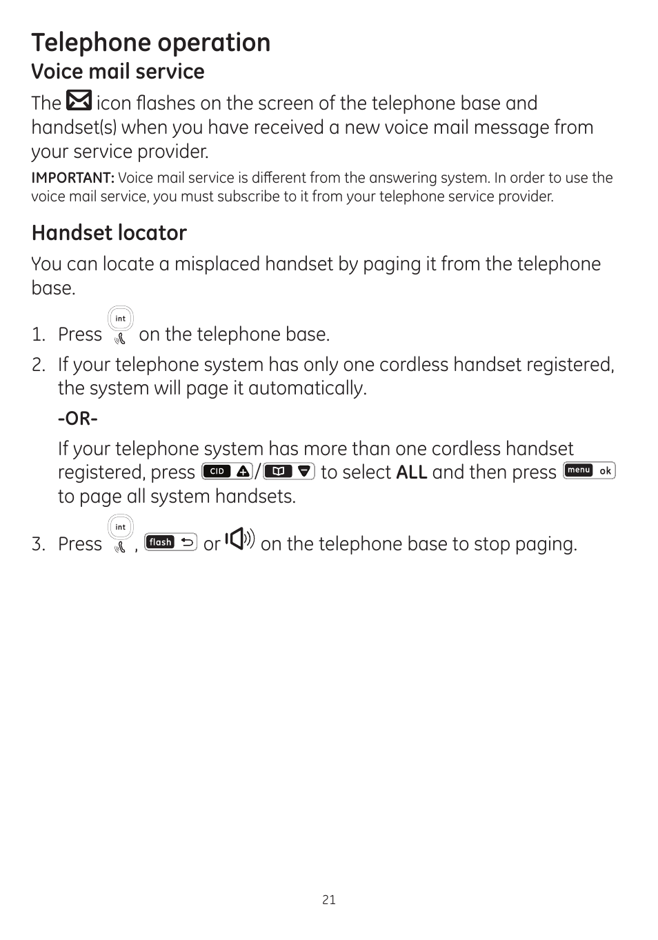 Telephone operation | GE dect 6.0 User Manual | Page 25 / 87