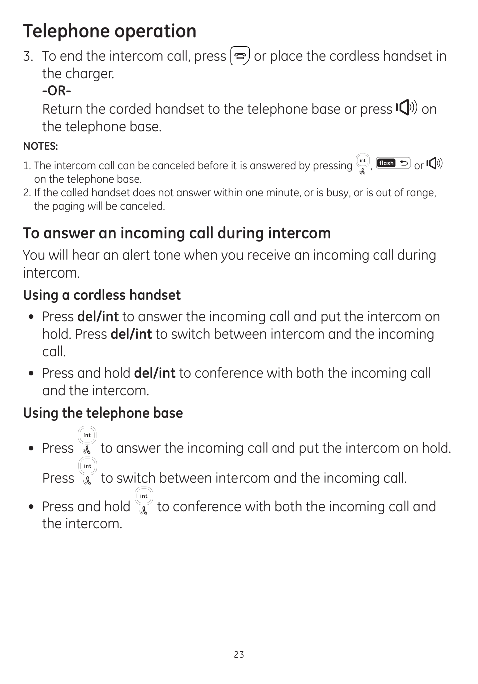 Telephone operation | GE dect 6.0 User Manual | Page 27 / 87