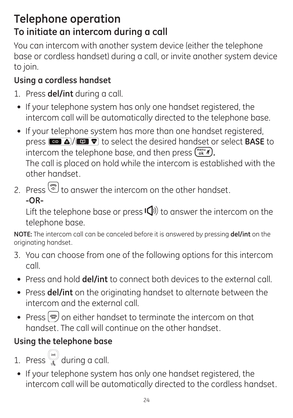 Telephone operation | GE dect 6.0 User Manual | Page 28 / 87