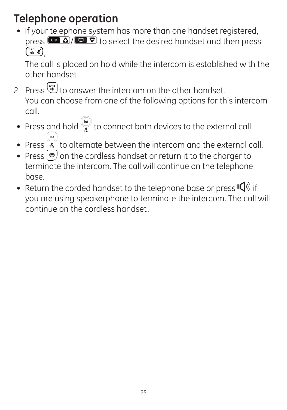 Telephone operation | GE dect 6.0 User Manual | Page 29 / 87