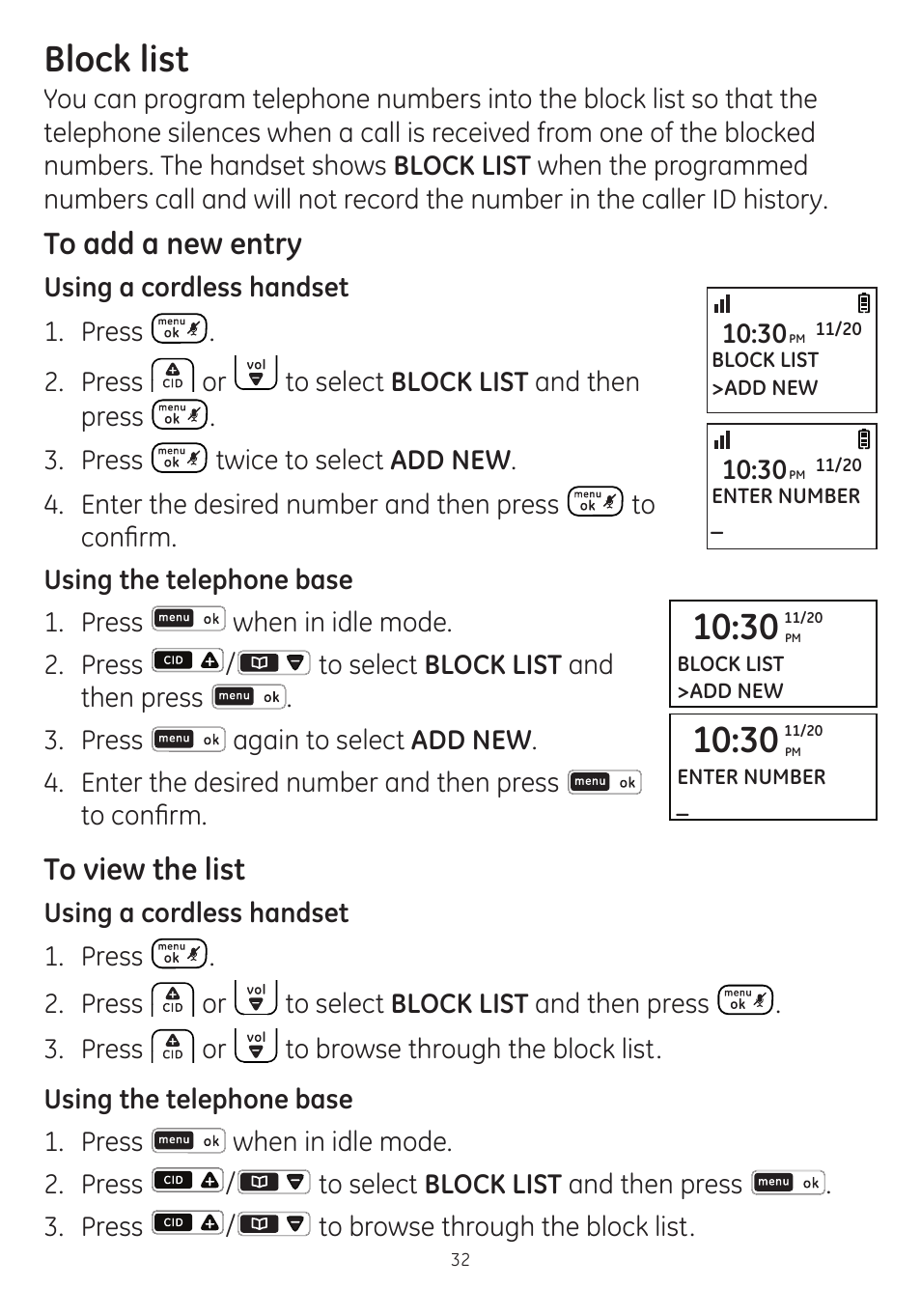 Block list | GE dect 6.0 User Manual | Page 36 / 87