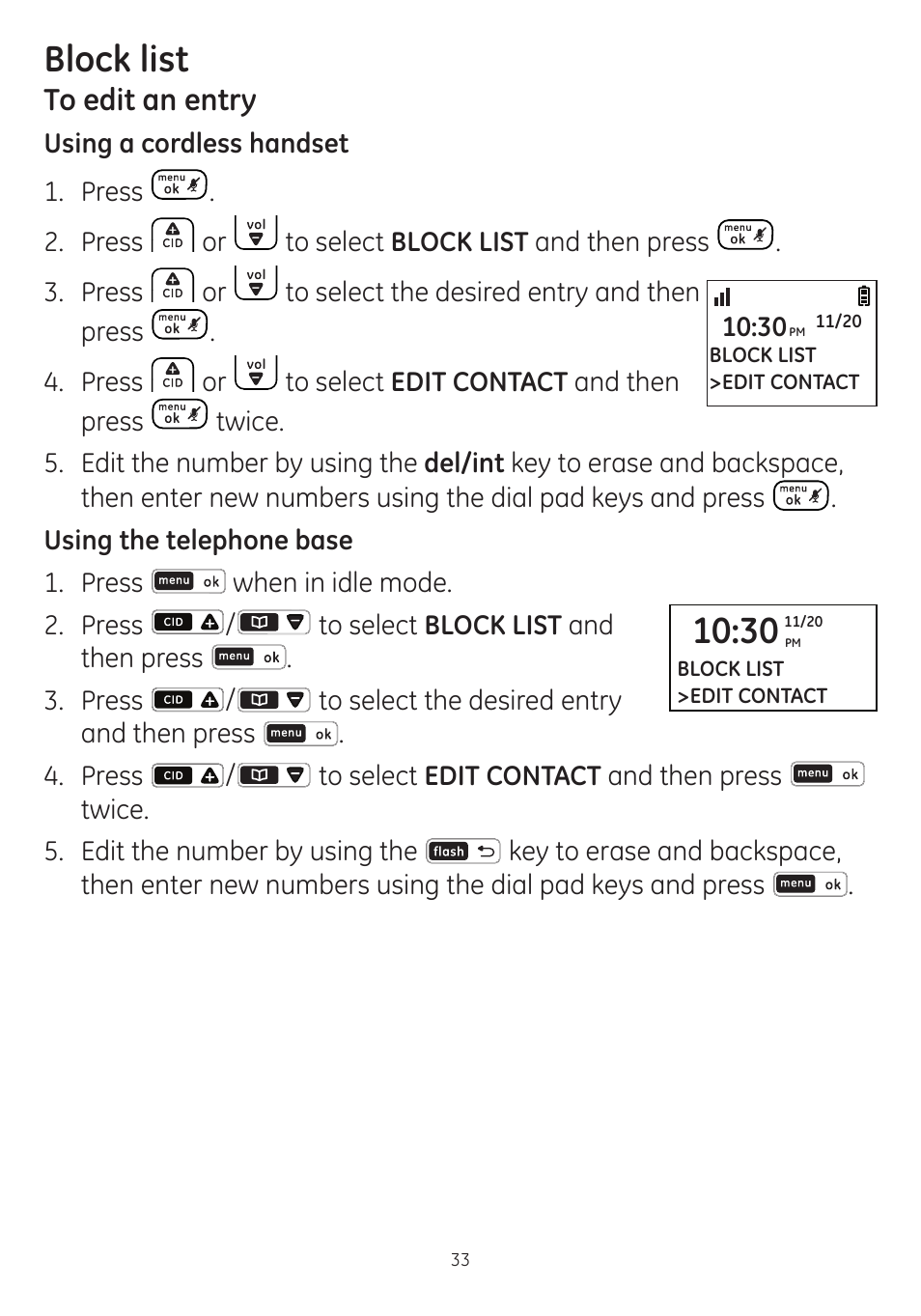 Block list | GE dect 6.0 User Manual | Page 37 / 87