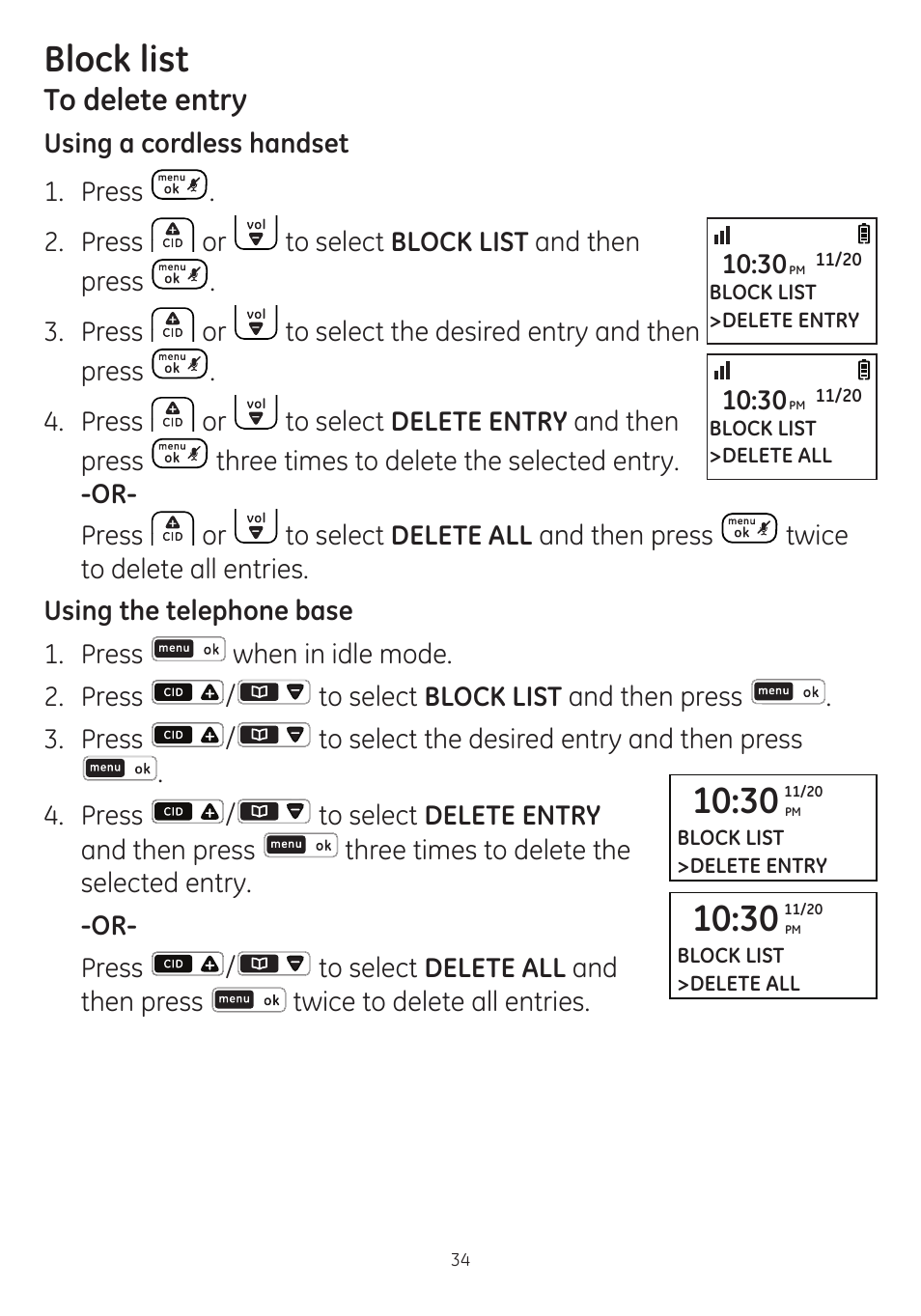 Block list | GE dect 6.0 User Manual | Page 38 / 87