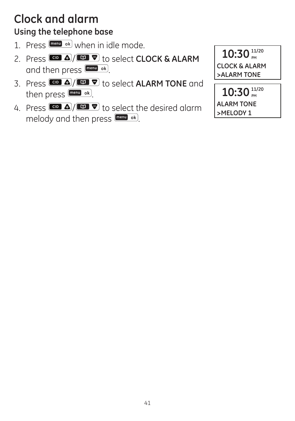 Clock and alarm | GE dect 6.0 User Manual | Page 45 / 87