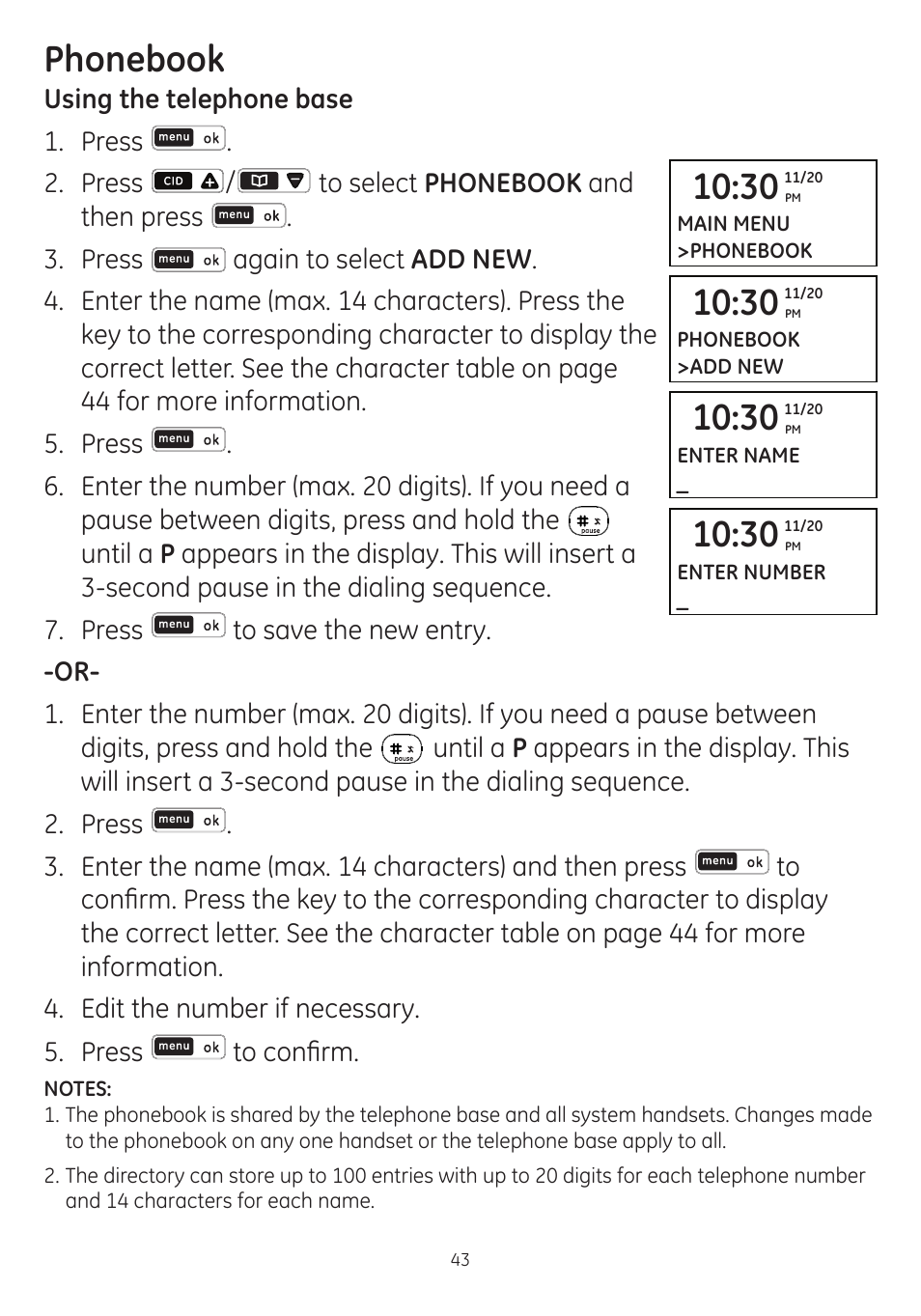 Phonebook | GE dect 6.0 User Manual | Page 47 / 87