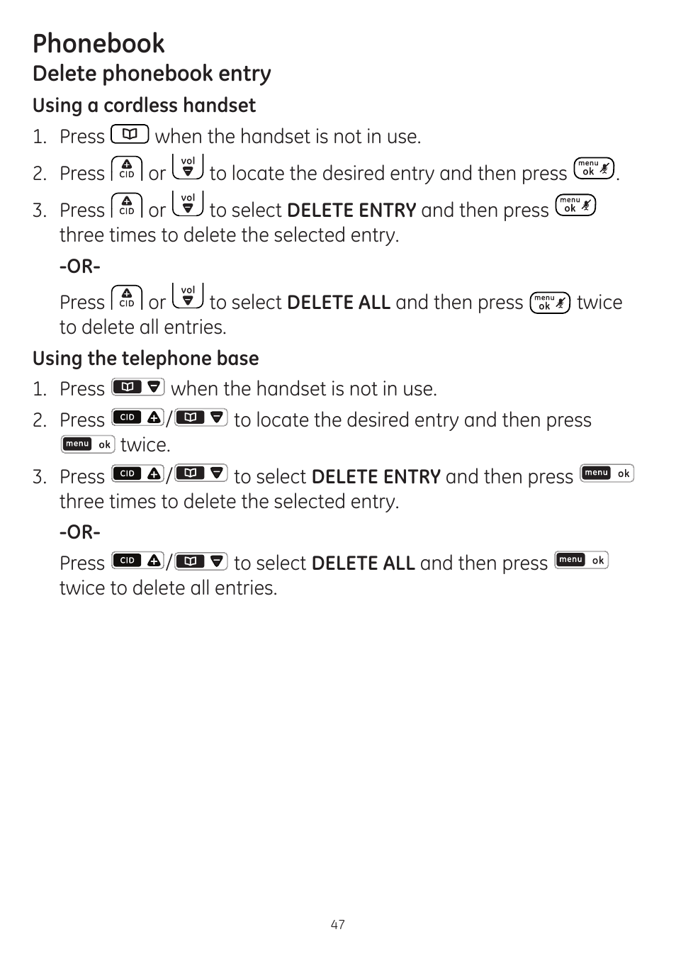 Phonebook | GE dect 6.0 User Manual | Page 51 / 87
