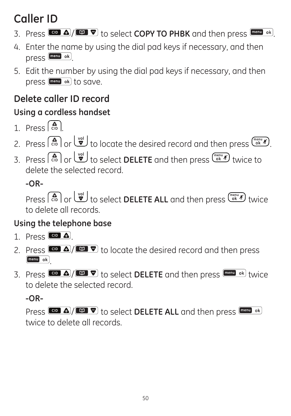 Caller id | GE dect 6.0 User Manual | Page 54 / 87