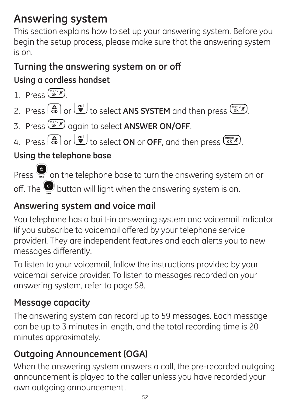 Answering system | GE dect 6.0 User Manual | Page 56 / 87