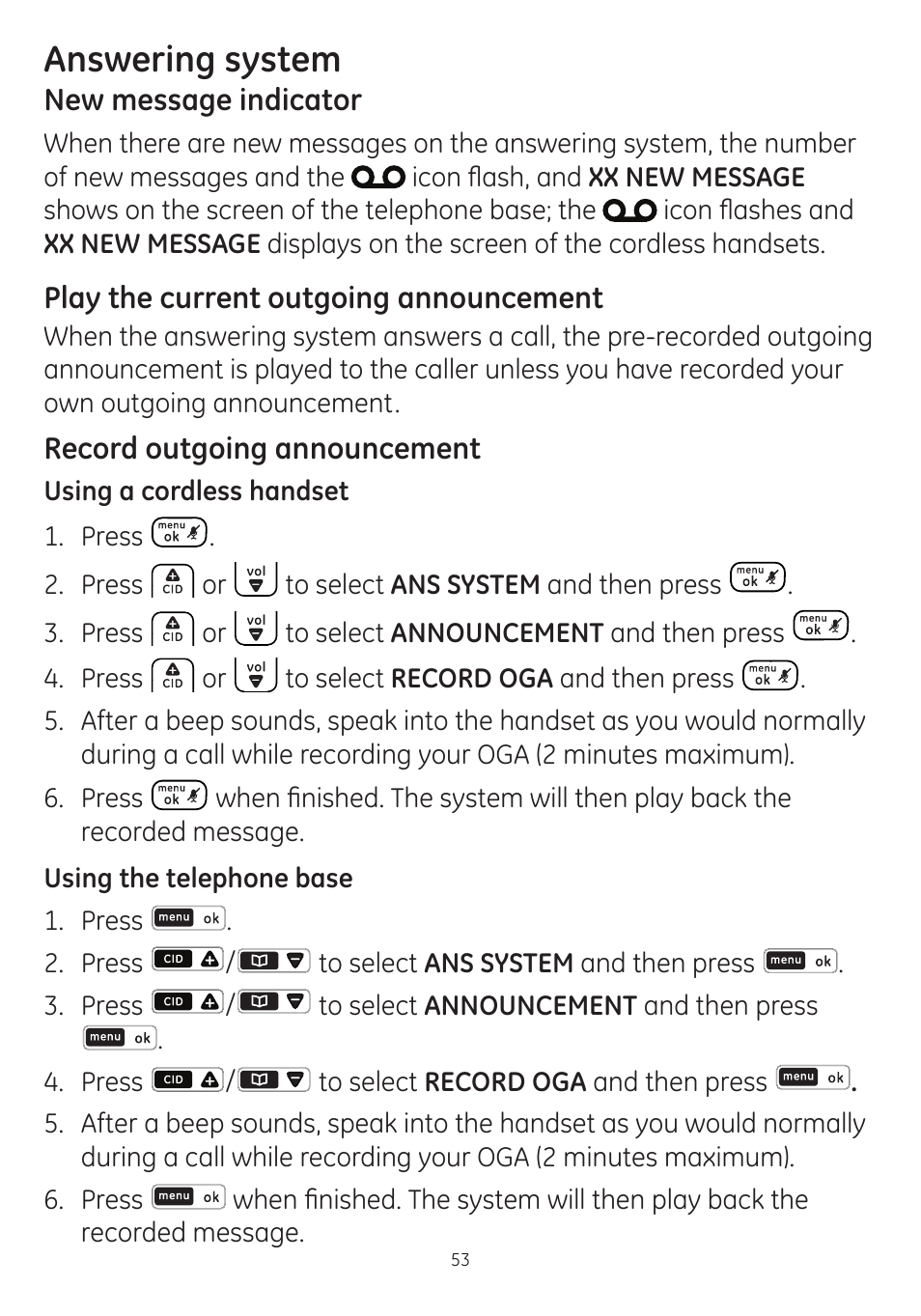 Answering system | GE dect 6.0 User Manual | Page 57 / 87