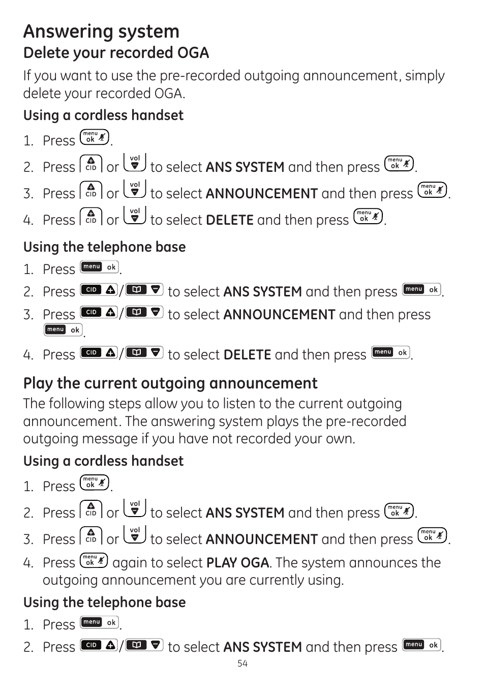 Answering system | GE dect 6.0 User Manual | Page 58 / 87