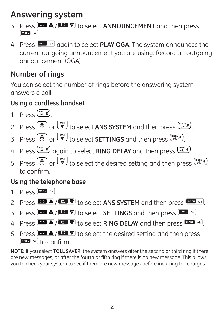Answering system | GE dect 6.0 User Manual | Page 59 / 87