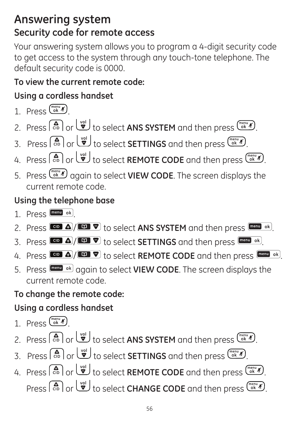 Answering system | GE dect 6.0 User Manual | Page 60 / 87